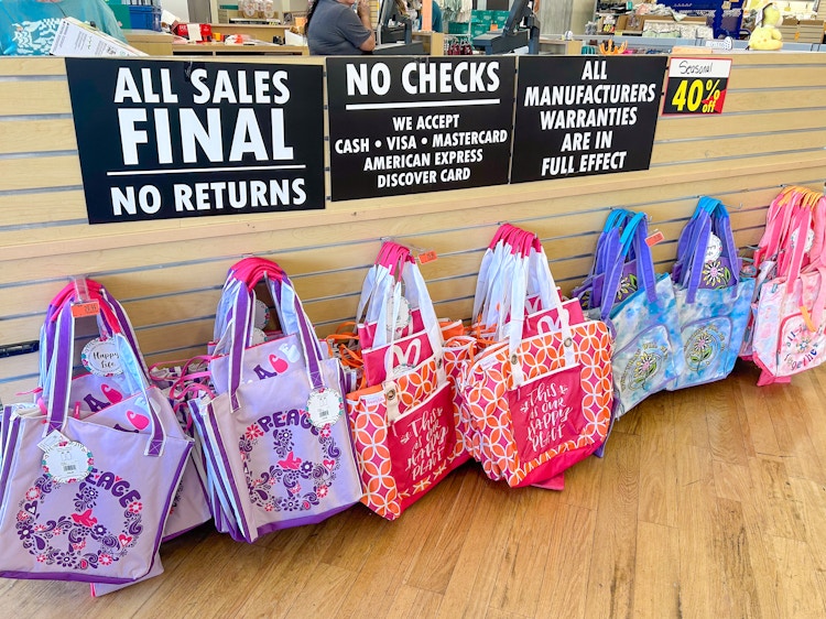 Tote bags on sale for 40% off at the buybuyBaby liquidation sale