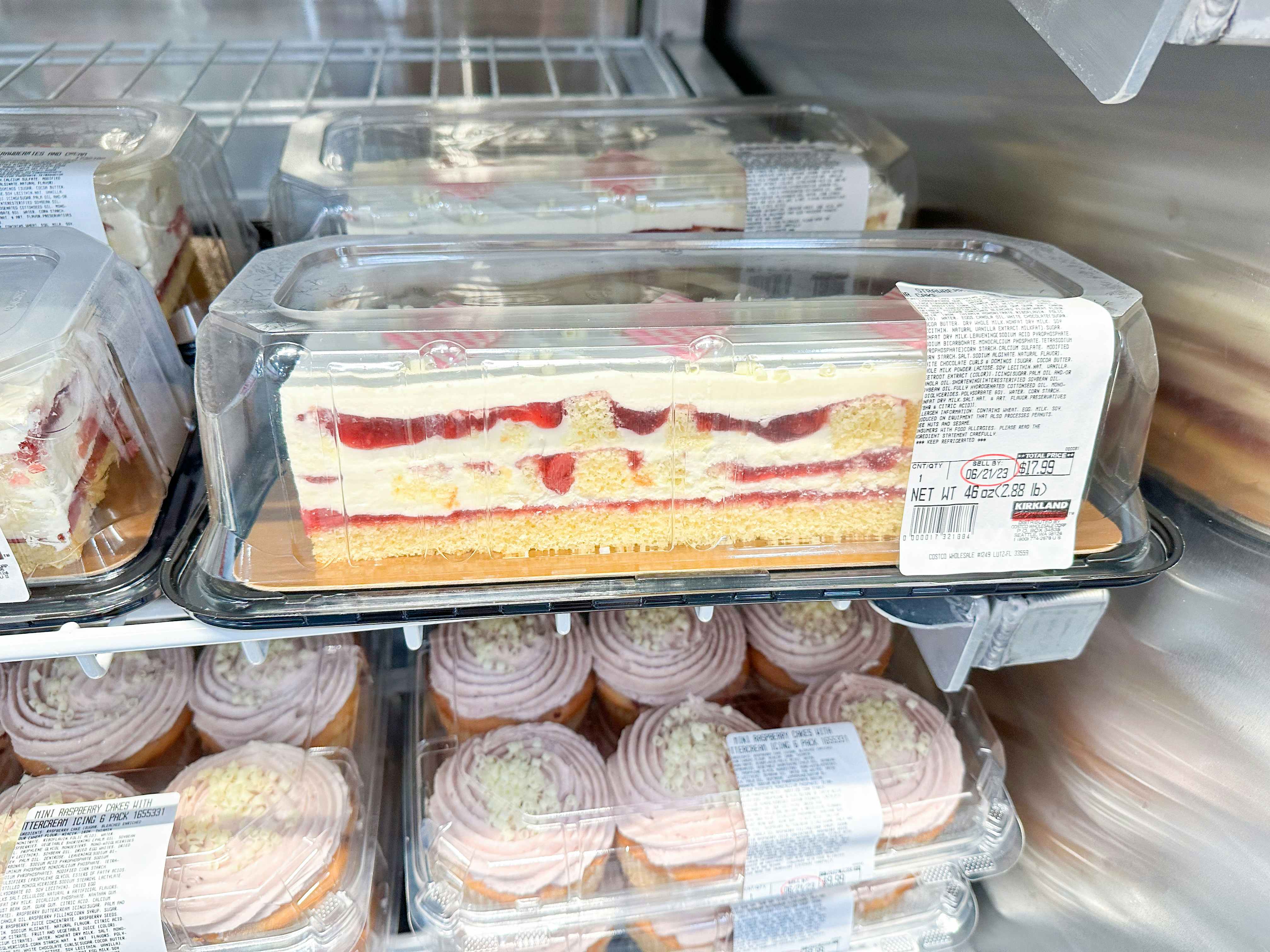 Strawberry and Cream cake from costco in a clear container