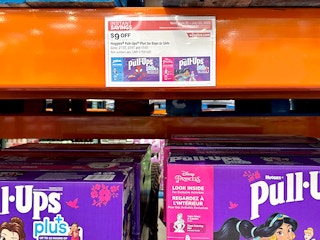 huggies plus pull-ups at costco with sale sign