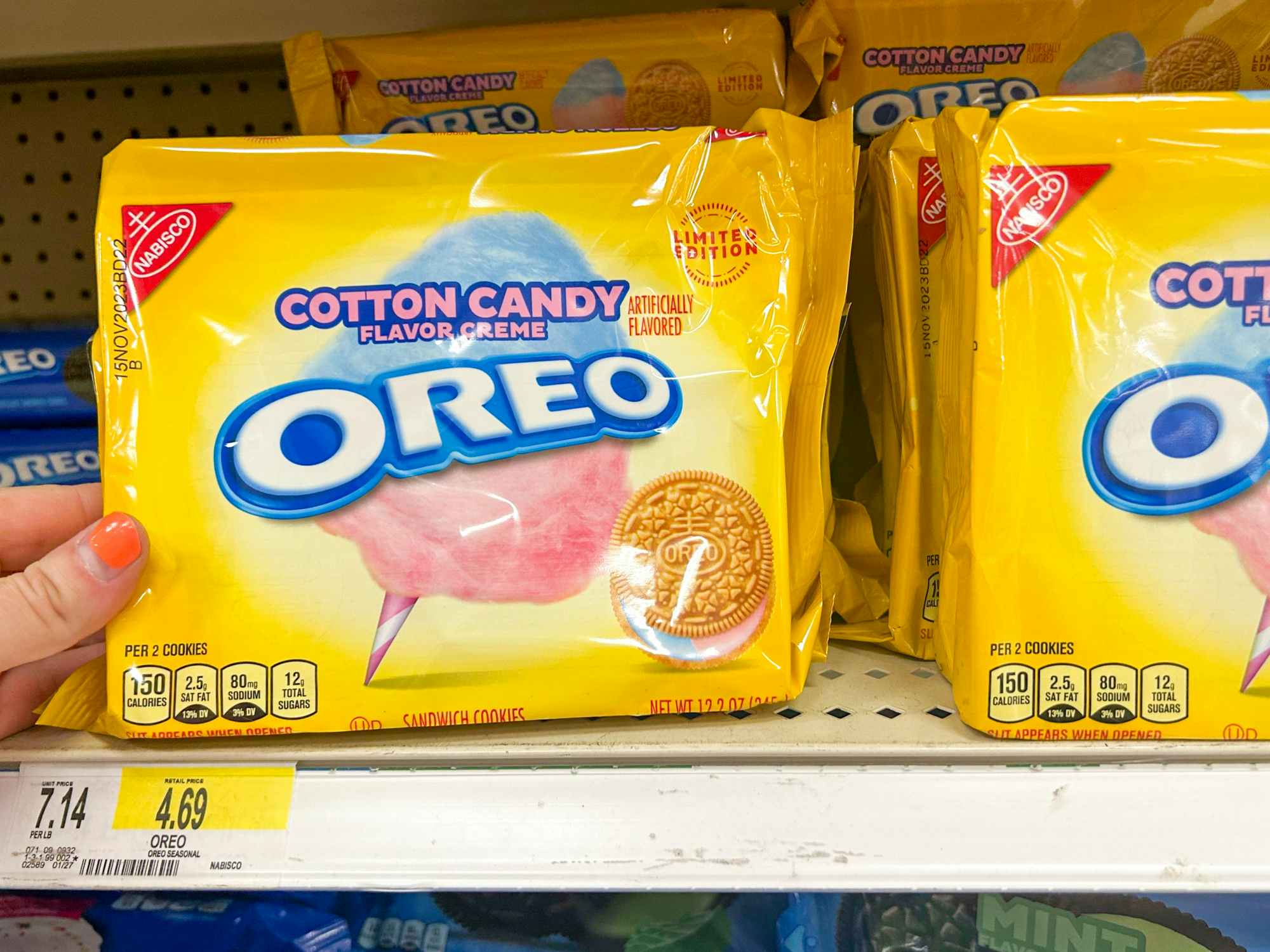 Cotton Candy Oreos on a store shelf