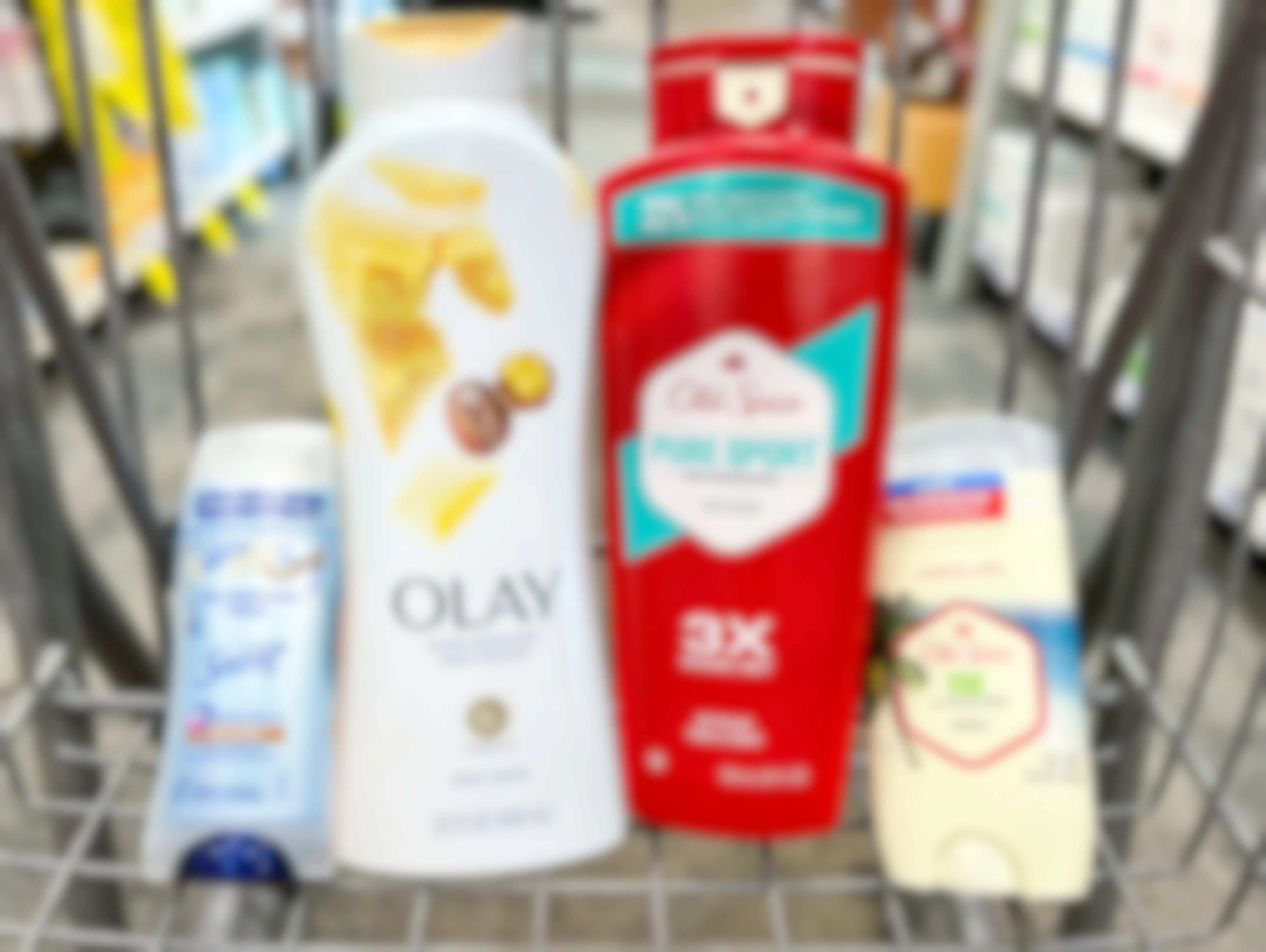 secret deodorant, olay body wash, and old spice in a cvs cart