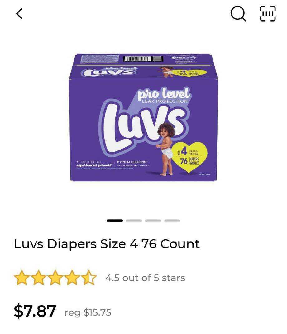 screenshot of luvs diapers for 7.87