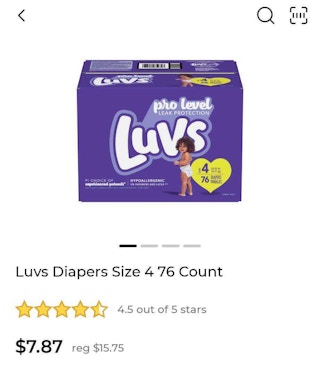 screenshot of luvs diapers for 7.87