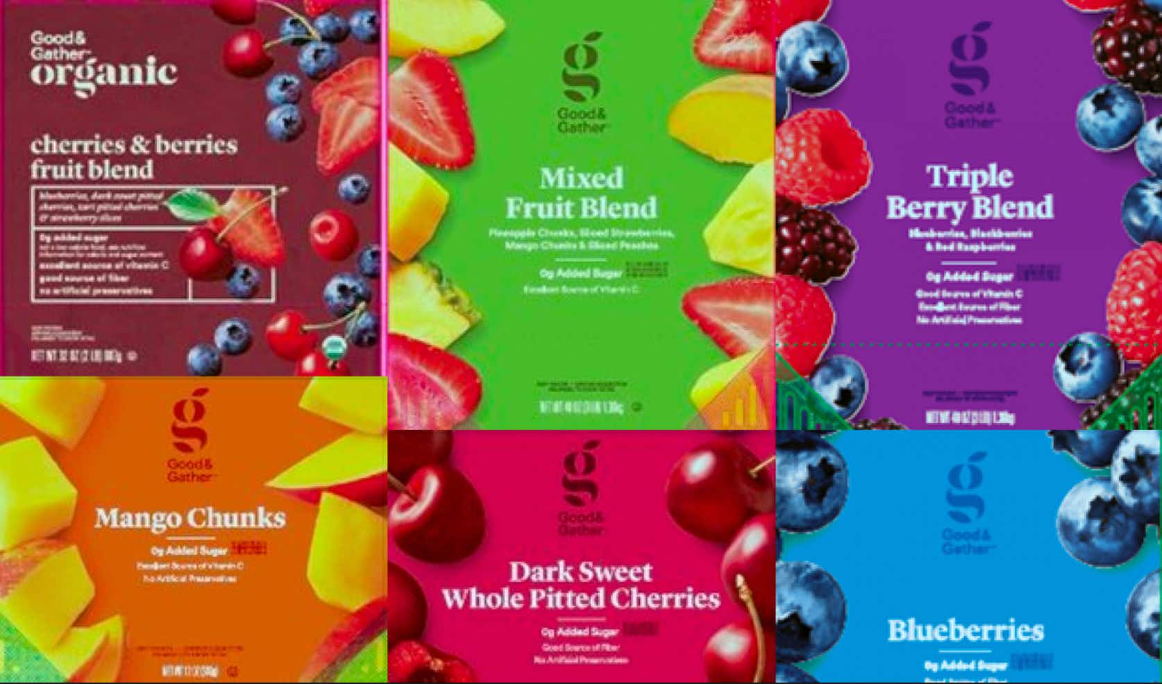 A group of recalled frozen fruit products from Target