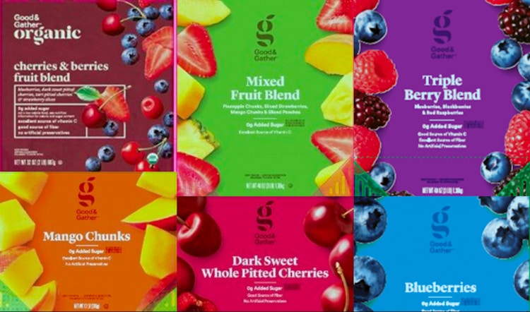 A group of recalled frozen fruit products from Target