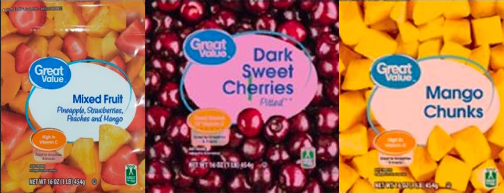 A group of recalled frozen fruit products from Walmart