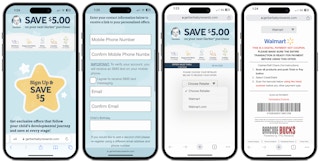 screenshots showing gerber baby rewards sign-up and coupon