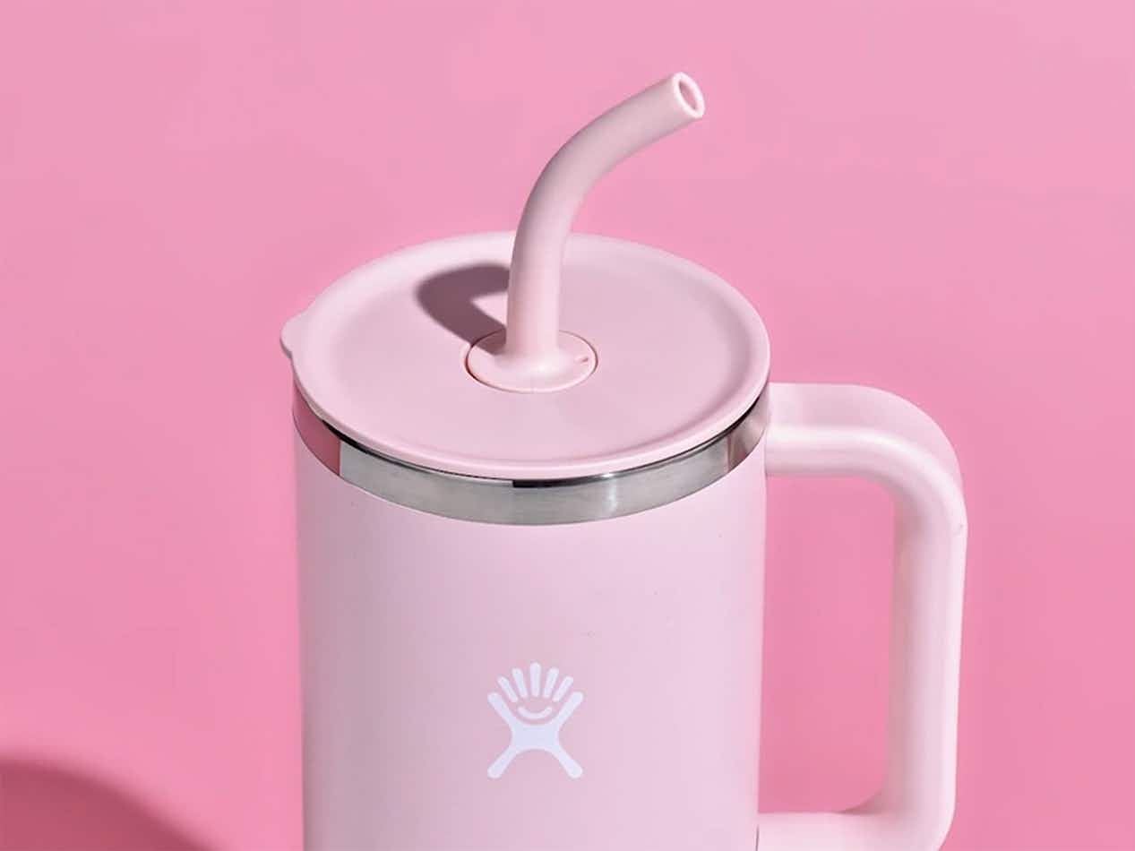 A flexible straw on a Hydro Flask All Around Travel Tumbler 