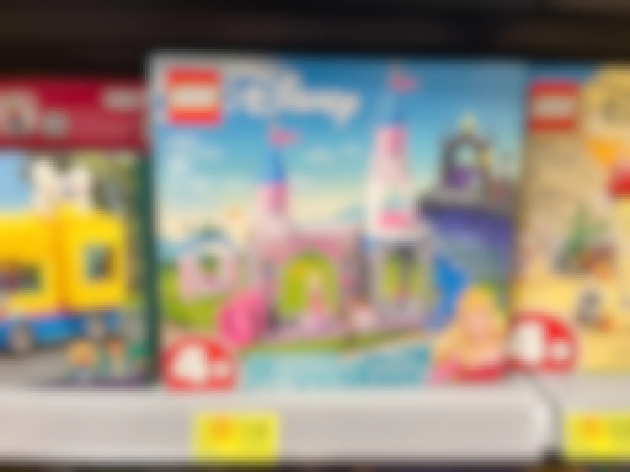 A LEGO Disney Princess Castle set on the shelf at Target with a $31 yellow sale sticker at target