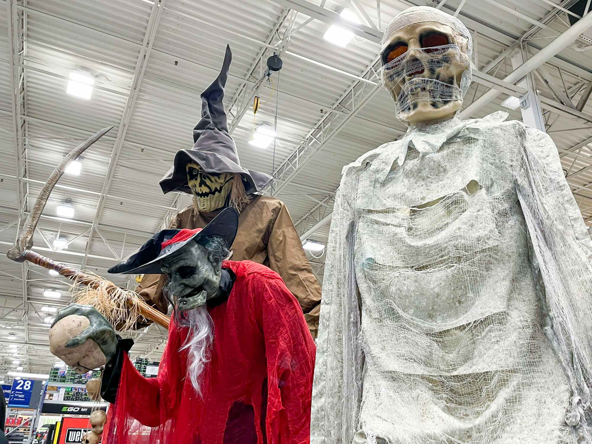 Large scary Halloween decorations on display at Lowe's