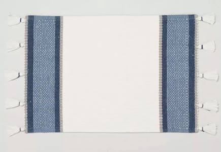 Color Block Stripe Tassels Bath Rug