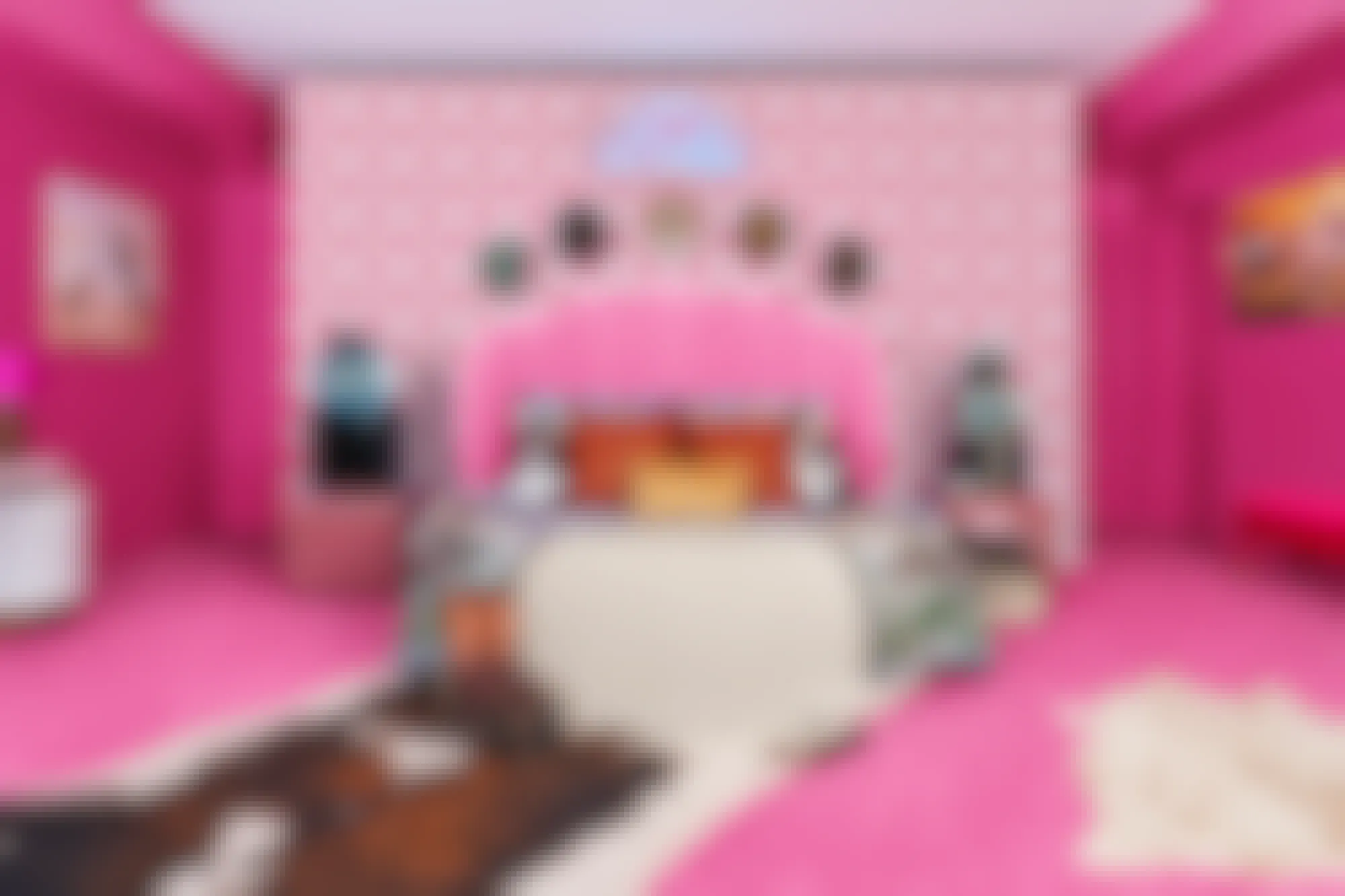 A bedroom in the Barbie's Malibu Dreamhouse Airbnb listing