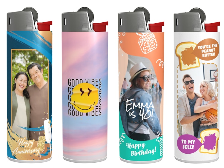 four personalized bic lighters