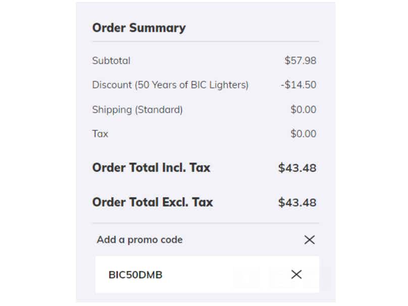 order summary screenshot for bic website checkout with promo code