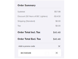 order summary screenshot for bic website checkout with promo code