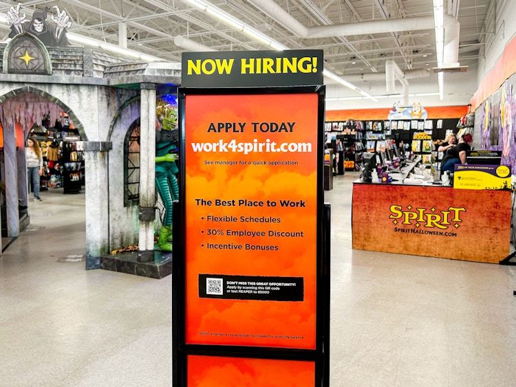 spirit halloween hiring sign 