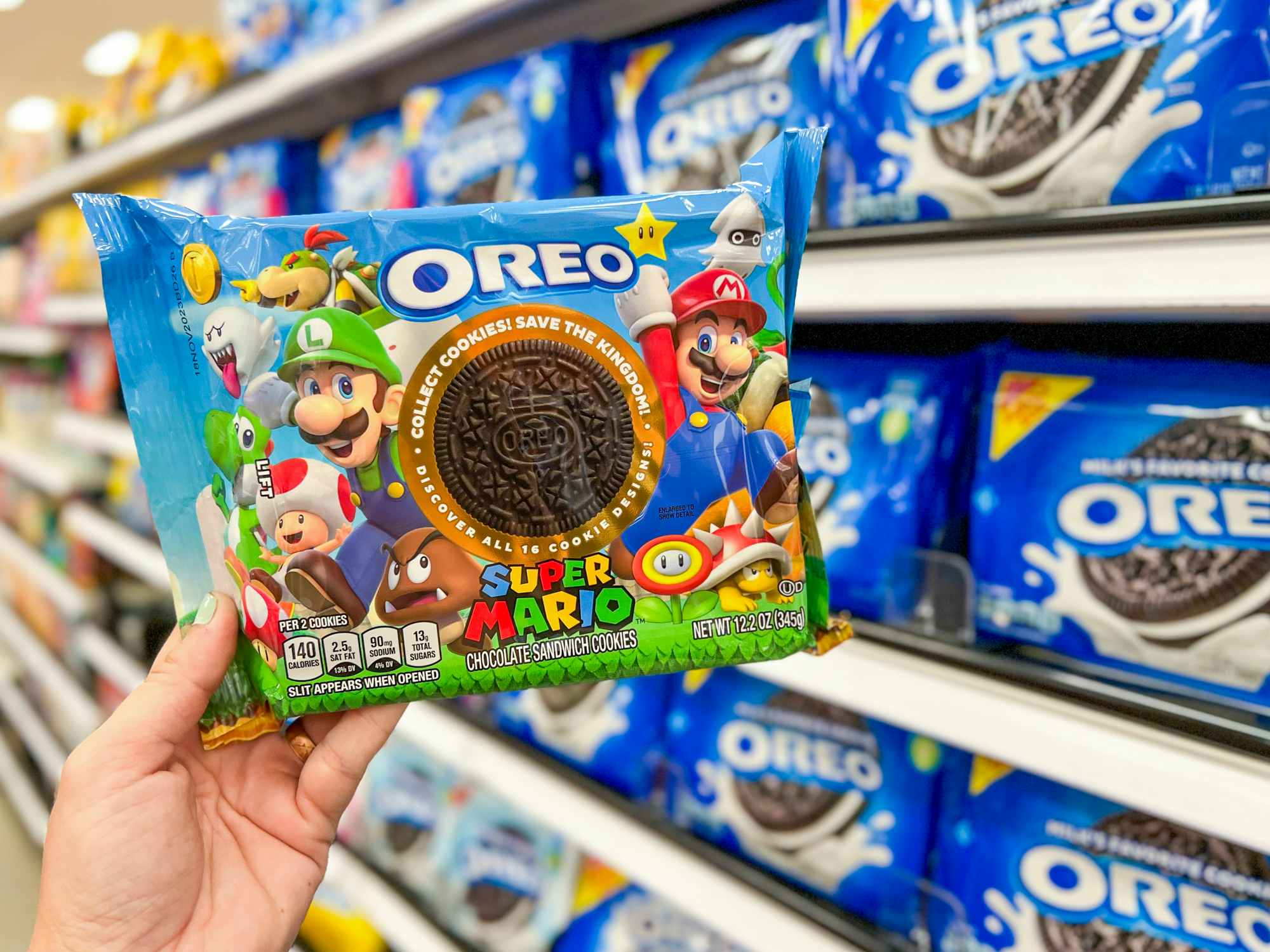Someone holding some Super Mario Oreos at Target