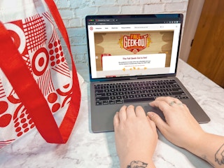 a person on their laptop looking at the target fall geek-out event page online at Target.com
