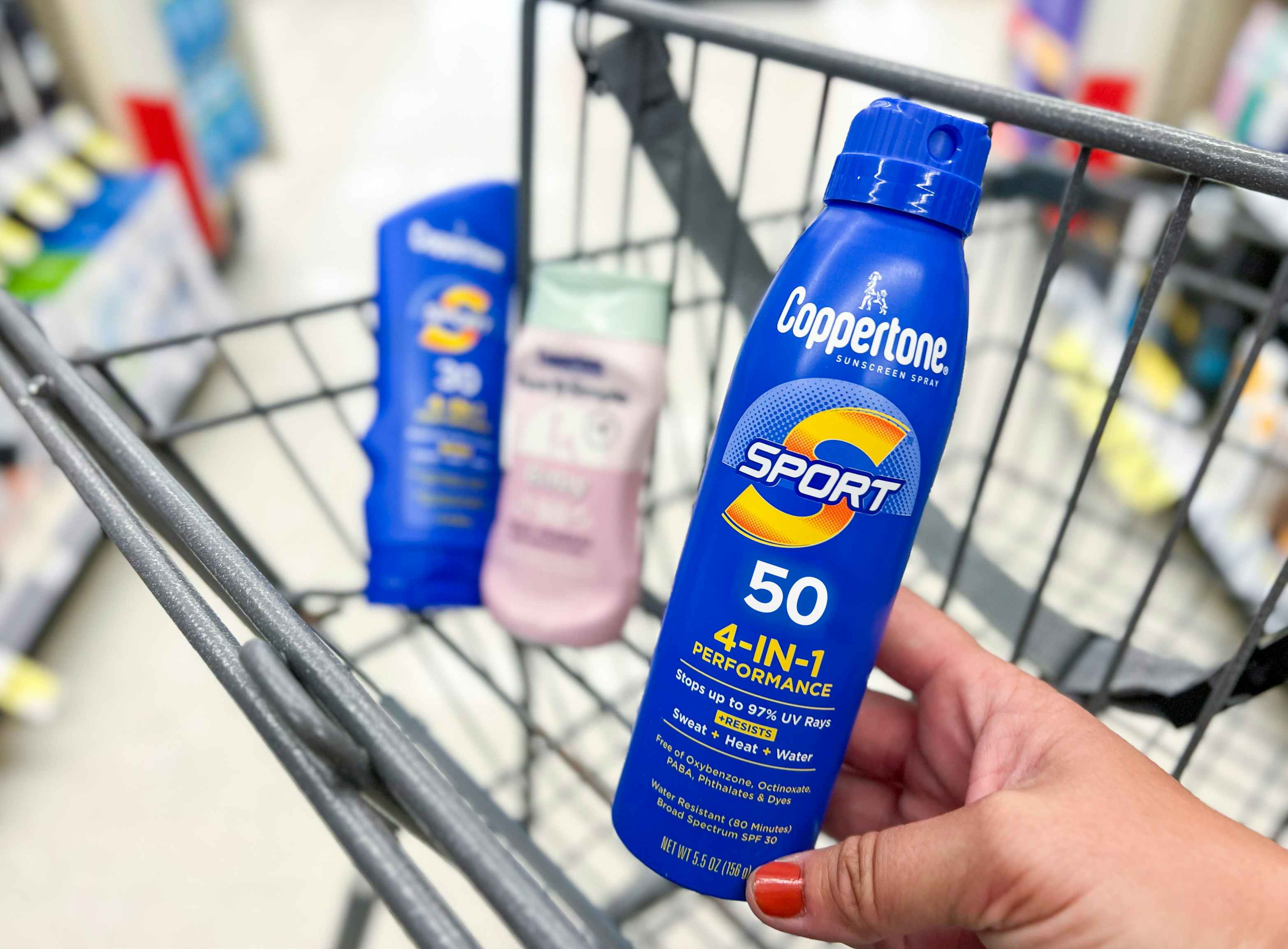 coppertone sunscreen spray and lotions in cart