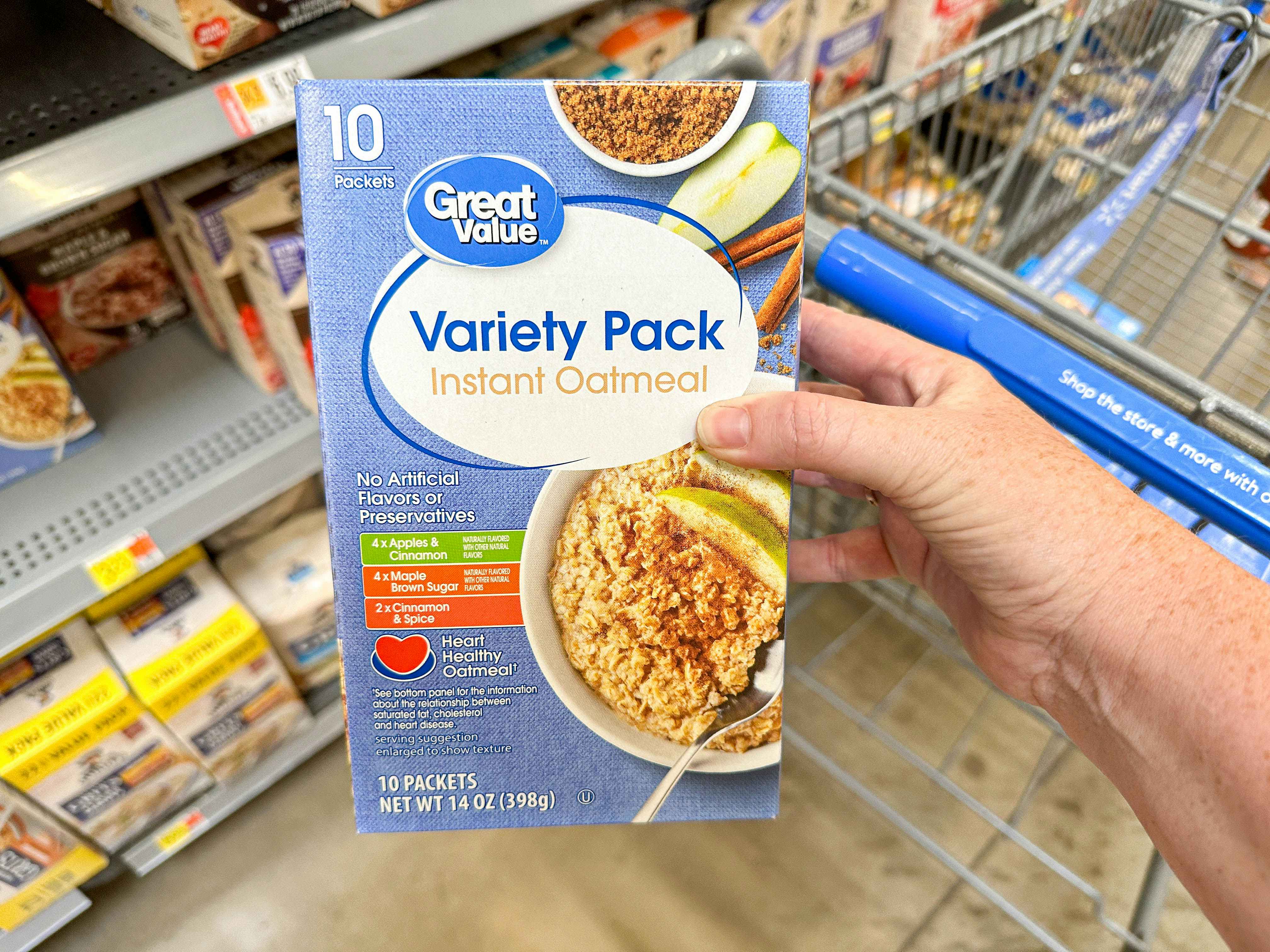 a package of oatmeal being held in store 