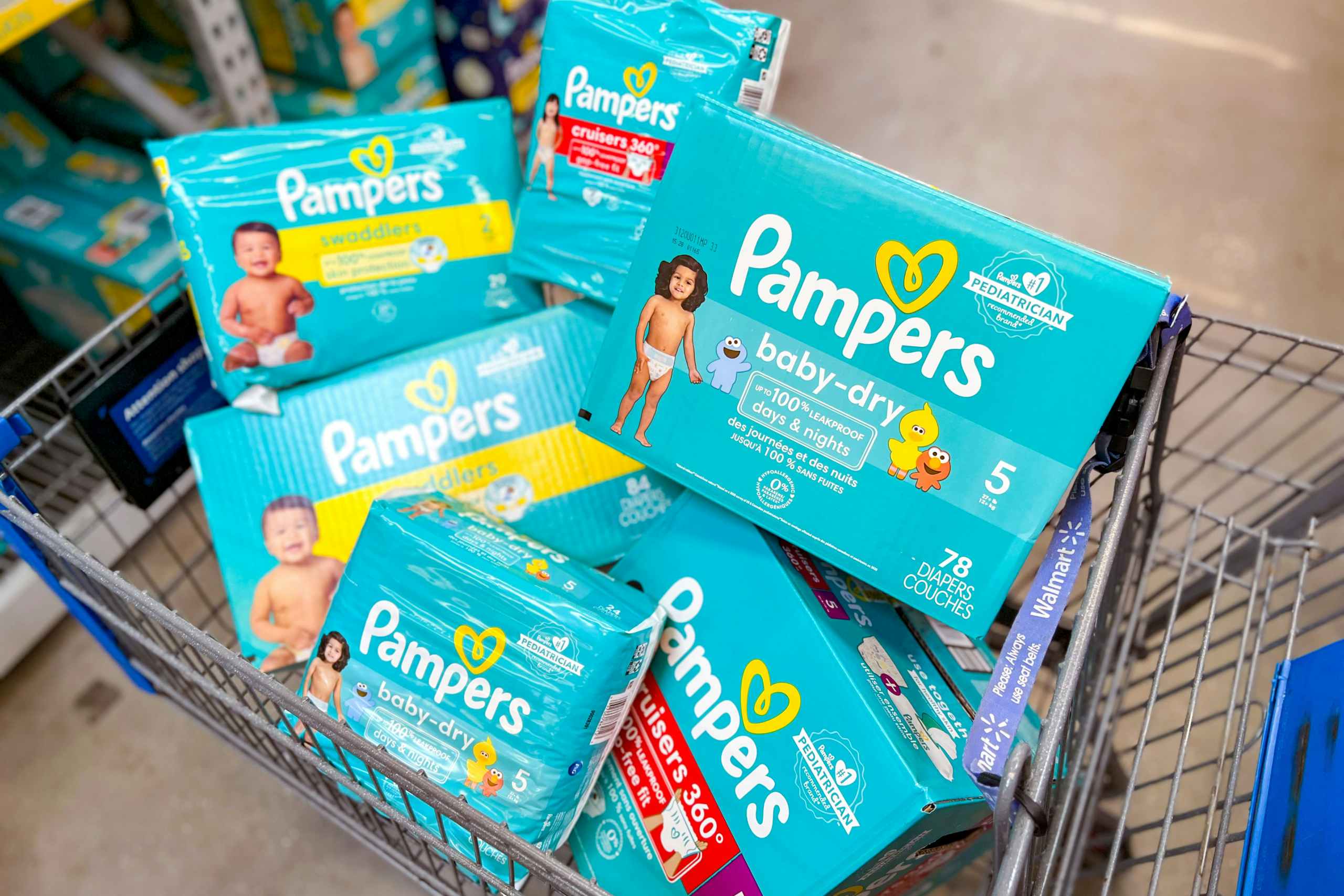 diapers in a shopping cart