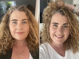 before and after headshots of someone's hair using the wella ultimate repair products