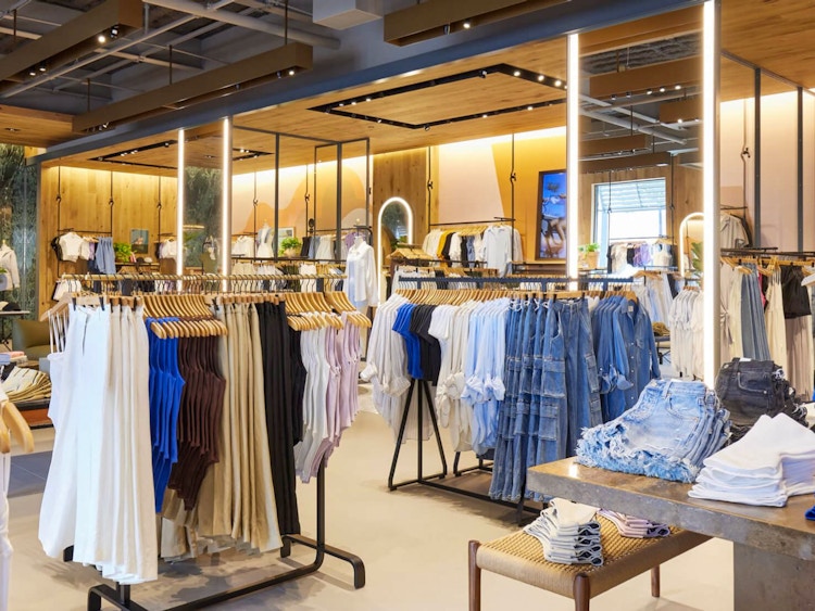 The displays of clothing at an Aritzia store