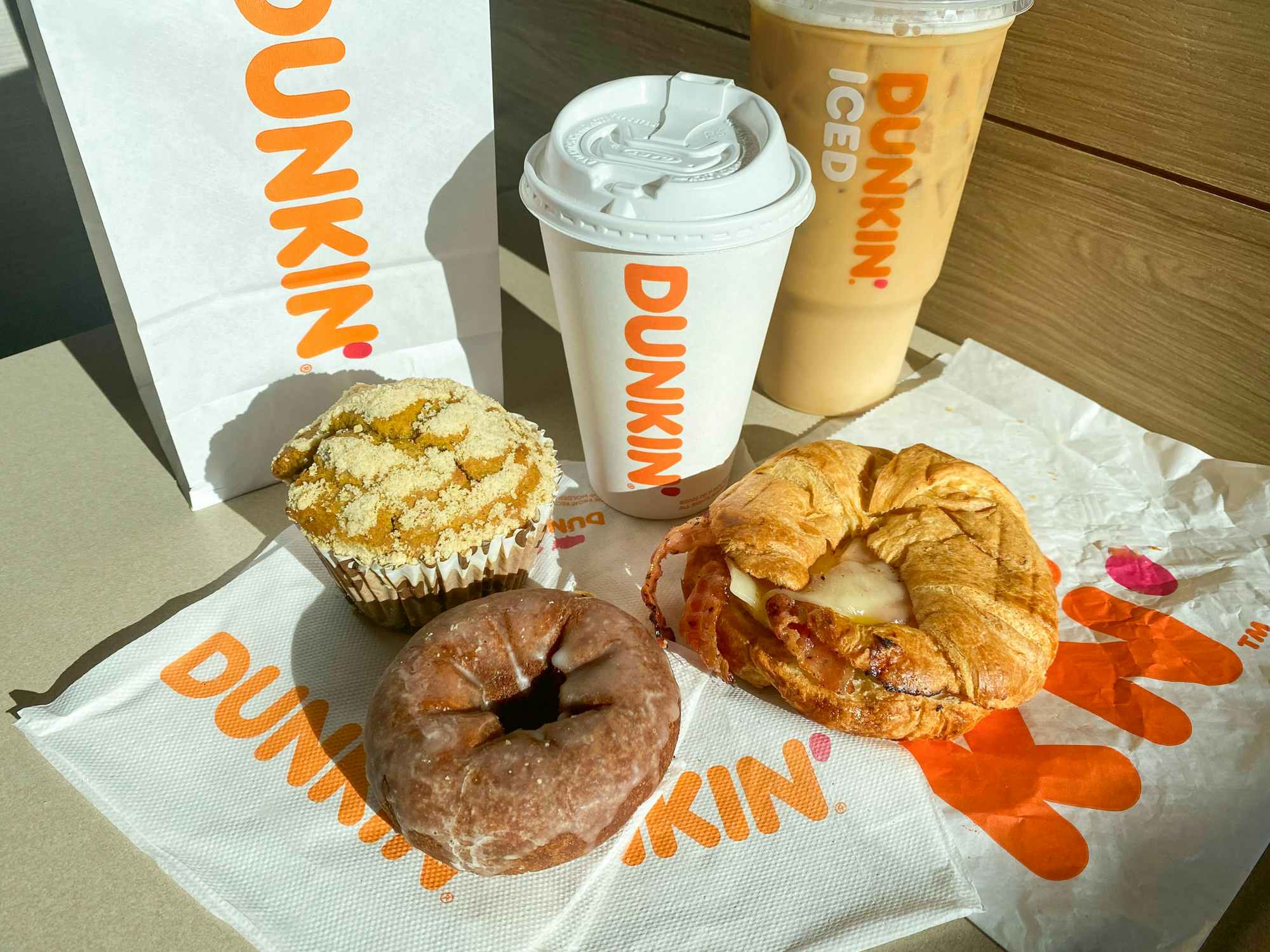 items from the Dunkin fall menu on a table