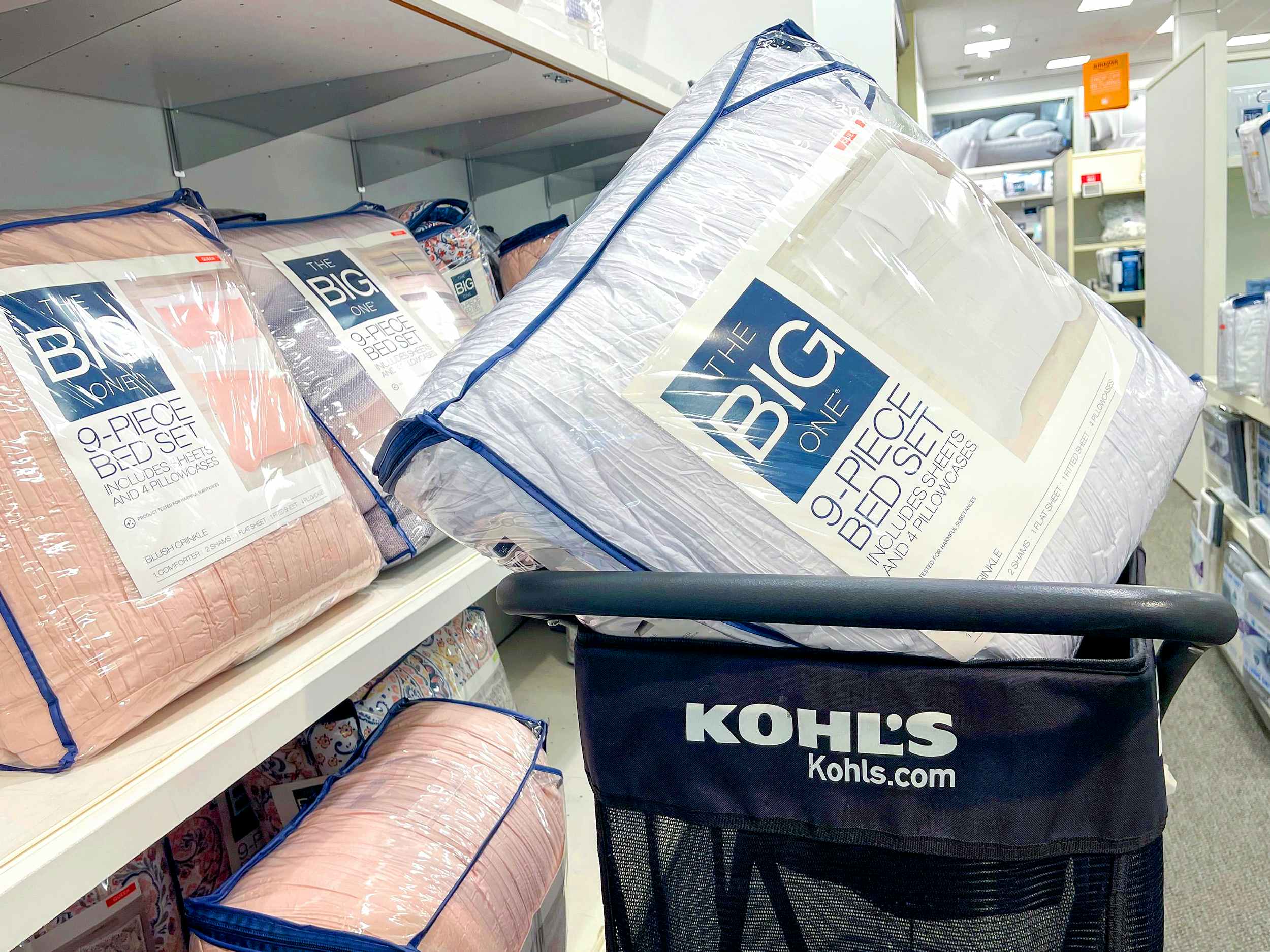kohls shopping cart with the big one crinkle 9-piece bedding set