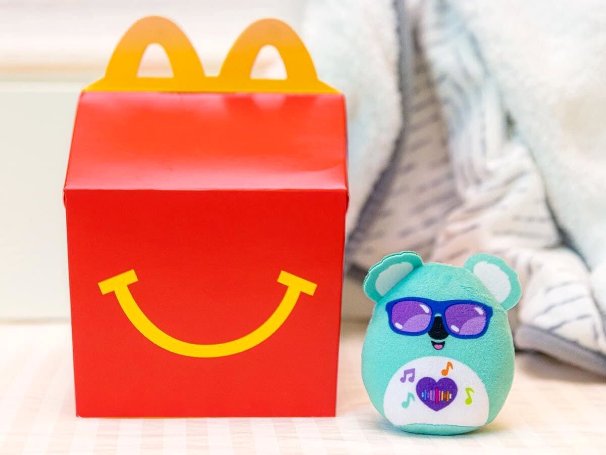 mcdonalds happy meal box with koala squishmallow toy