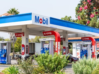 the exterior of a mobil gas station