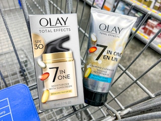 olay total effects 7-in-one moisturizer with sunscreen spf 30 and revitalizing foaming cleanser in walmart shopping cart