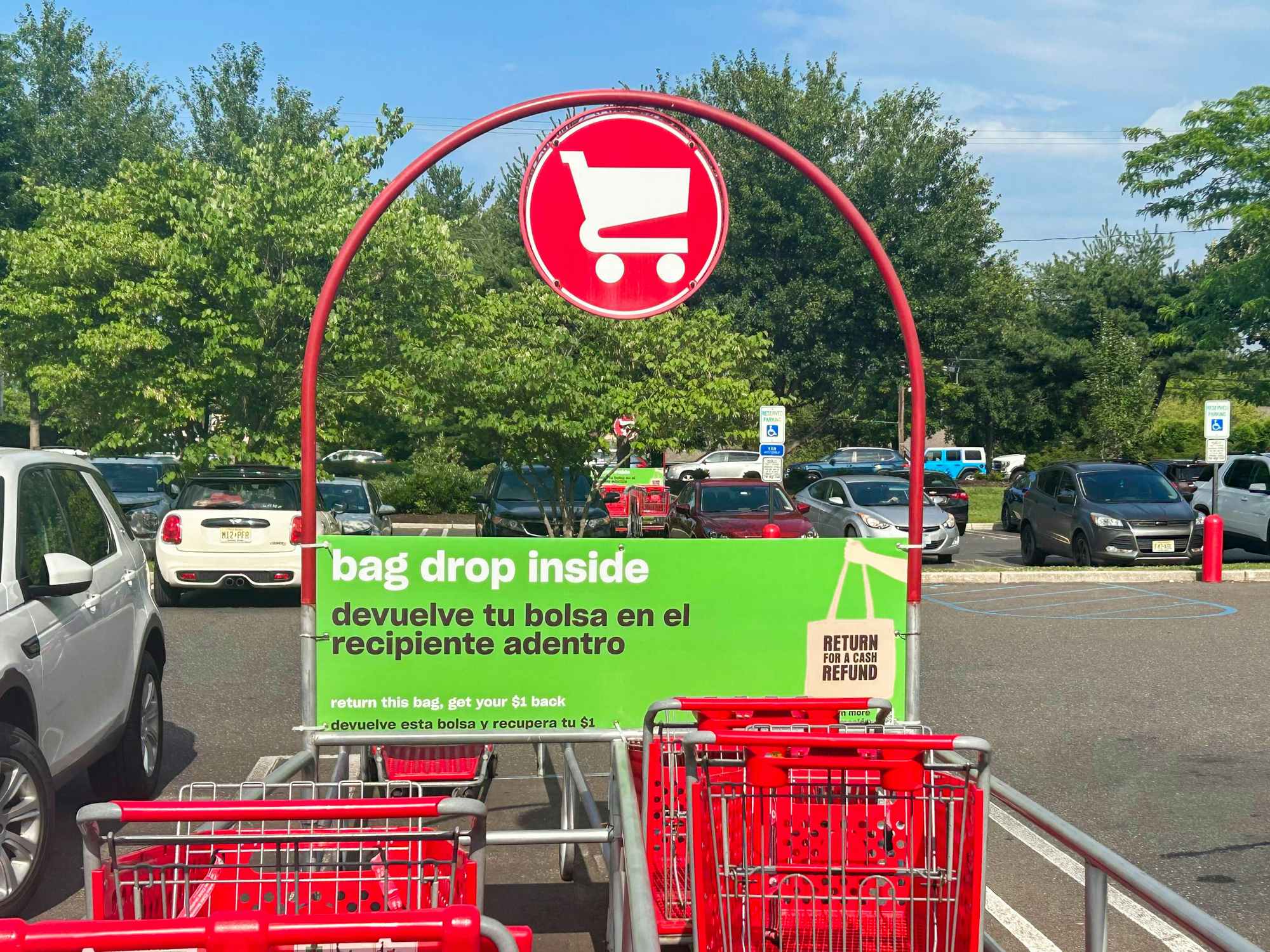 A sign for the returnable bag Bag Drop in Target