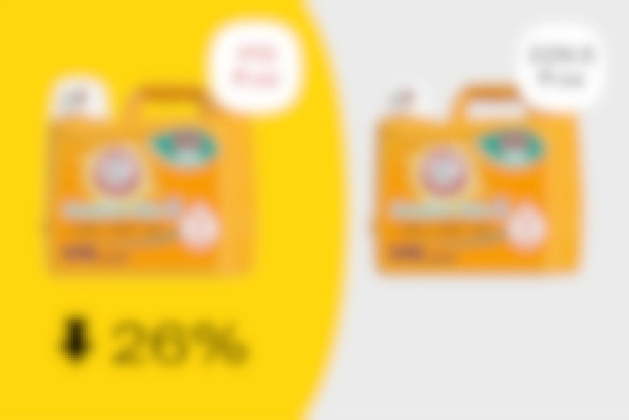 Graphic showing how Arm & Hammer detergent is 26% smaller thanks to shrinkflation