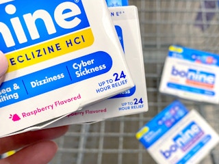 detail of bonine meclizine showing up to 24 hour relief