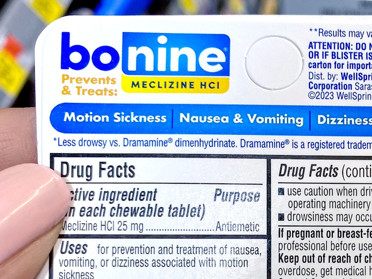 bonine meclizine back label