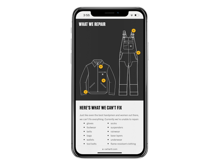 carharrt repair website on an iphone 