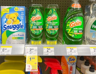 gain ez squeeze dish soap in a store aisle