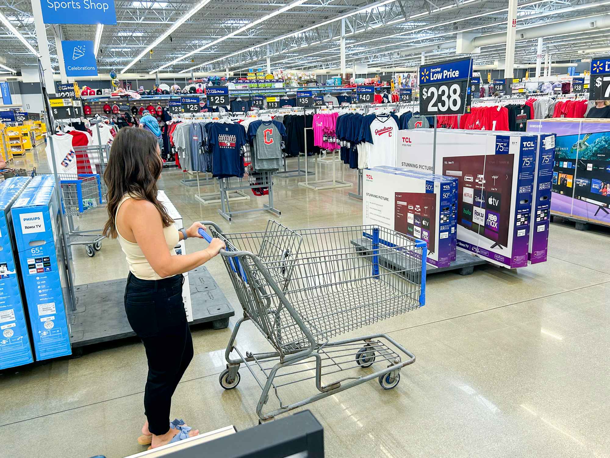 a person pushing a cart in walmart