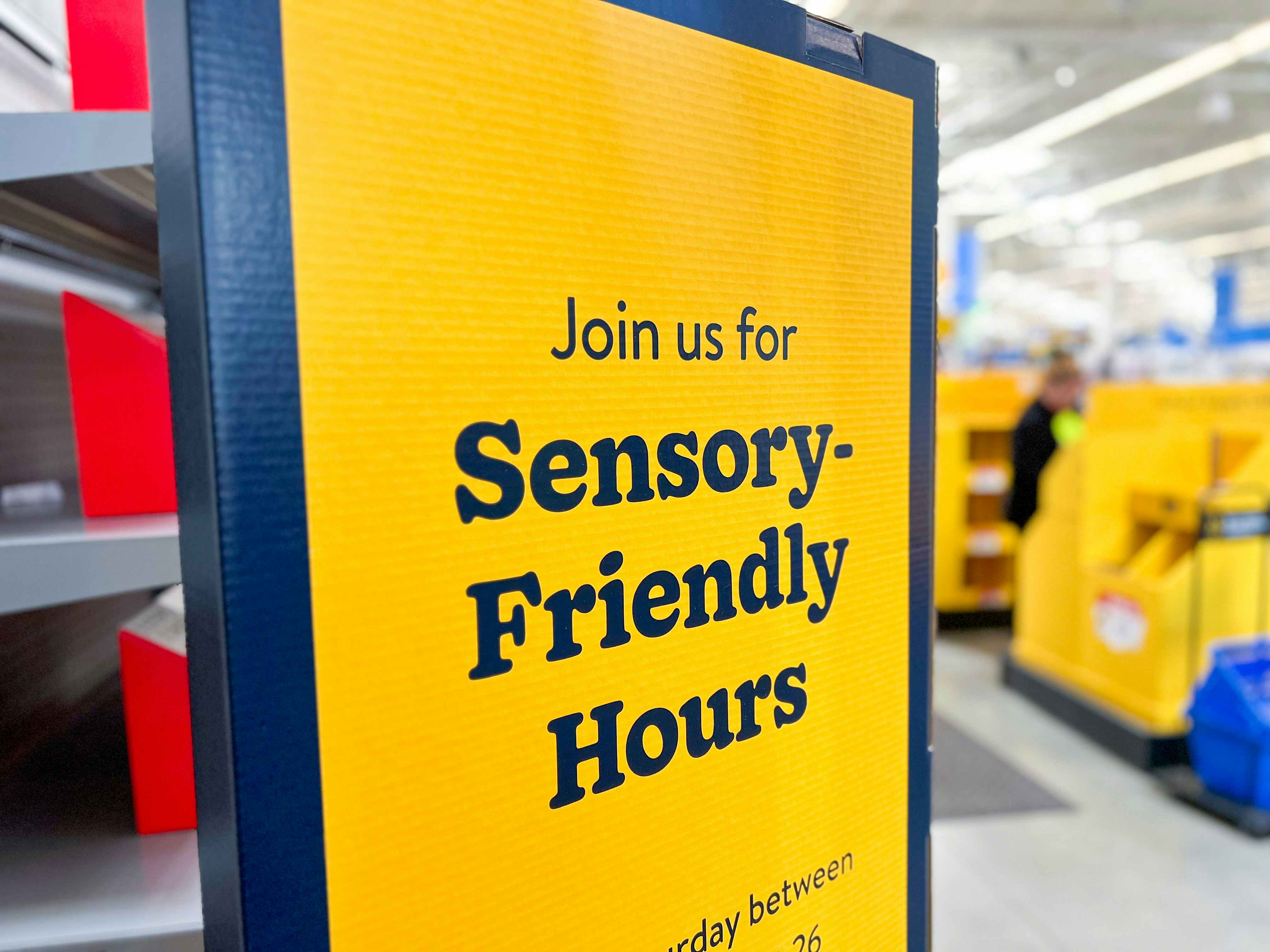 Walmart sensory friendly hours sign in a Walmart