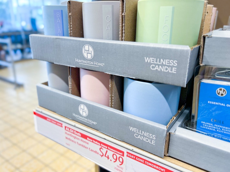 Wellness candles on display shelf