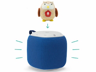 a storypod speaker with an owl attachment 