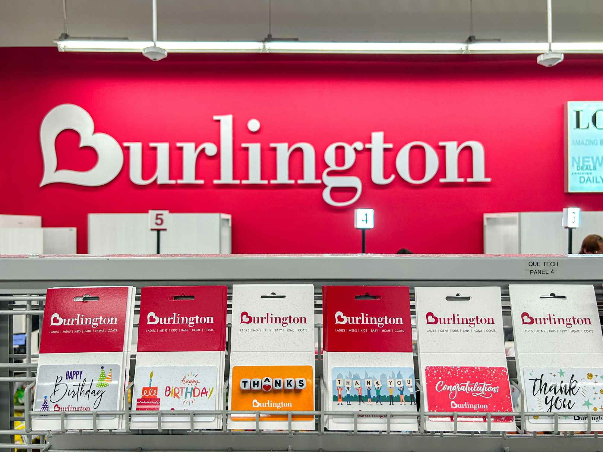 burlington gift cards with a burlington store sign in the background