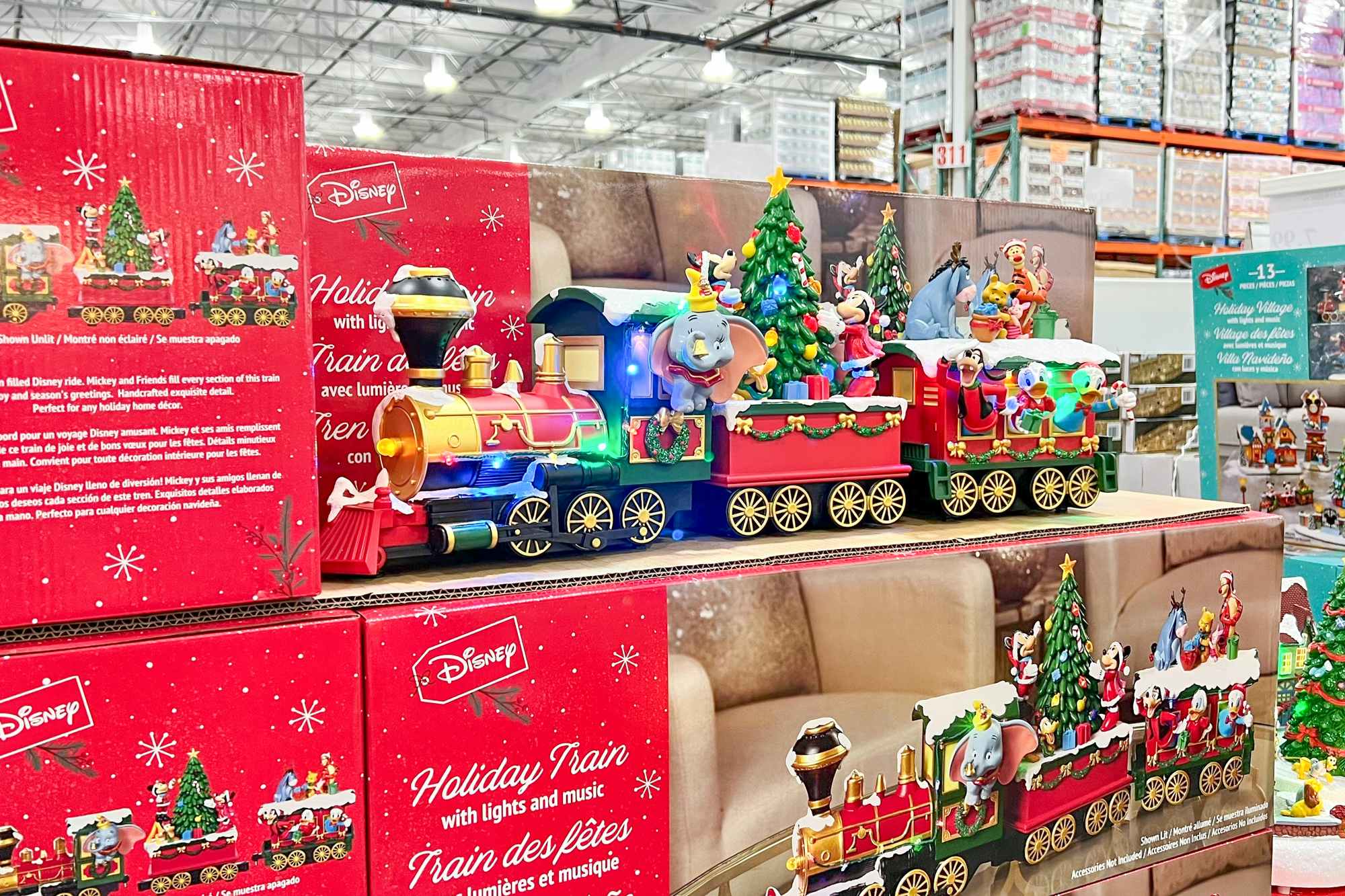 a Disney holiday train decoration at Costco