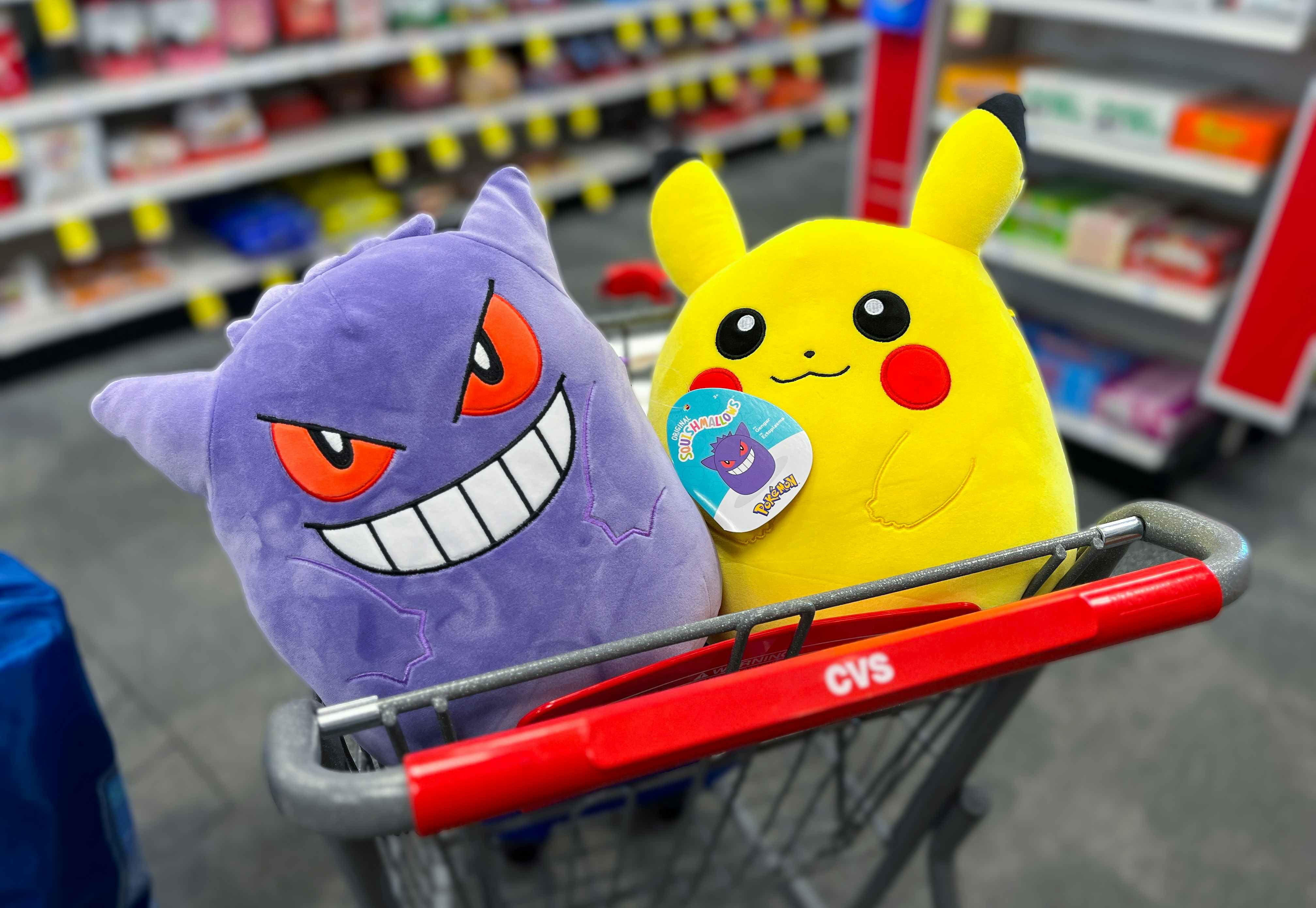 one Pokemon Gengar and Pikachu Squishmallow in cart