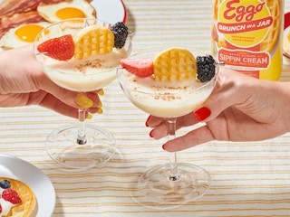 eggo brunch in a jar in a cocktail glass