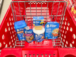 gerber baby food in a target shopping cart