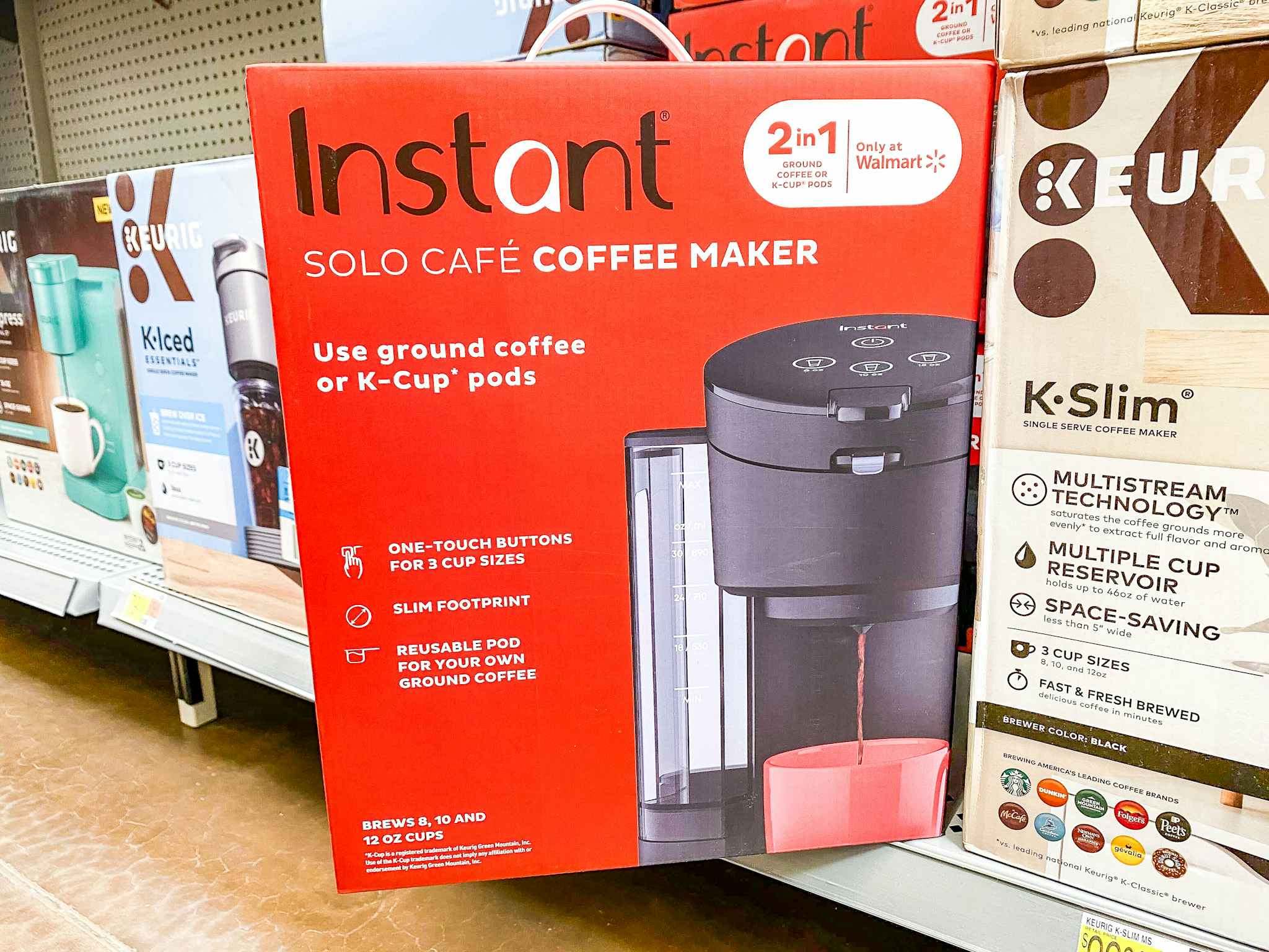 Instant coffee maker on shelf