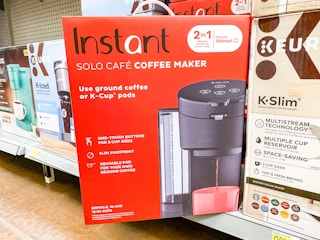 Instant coffee maker on shelf