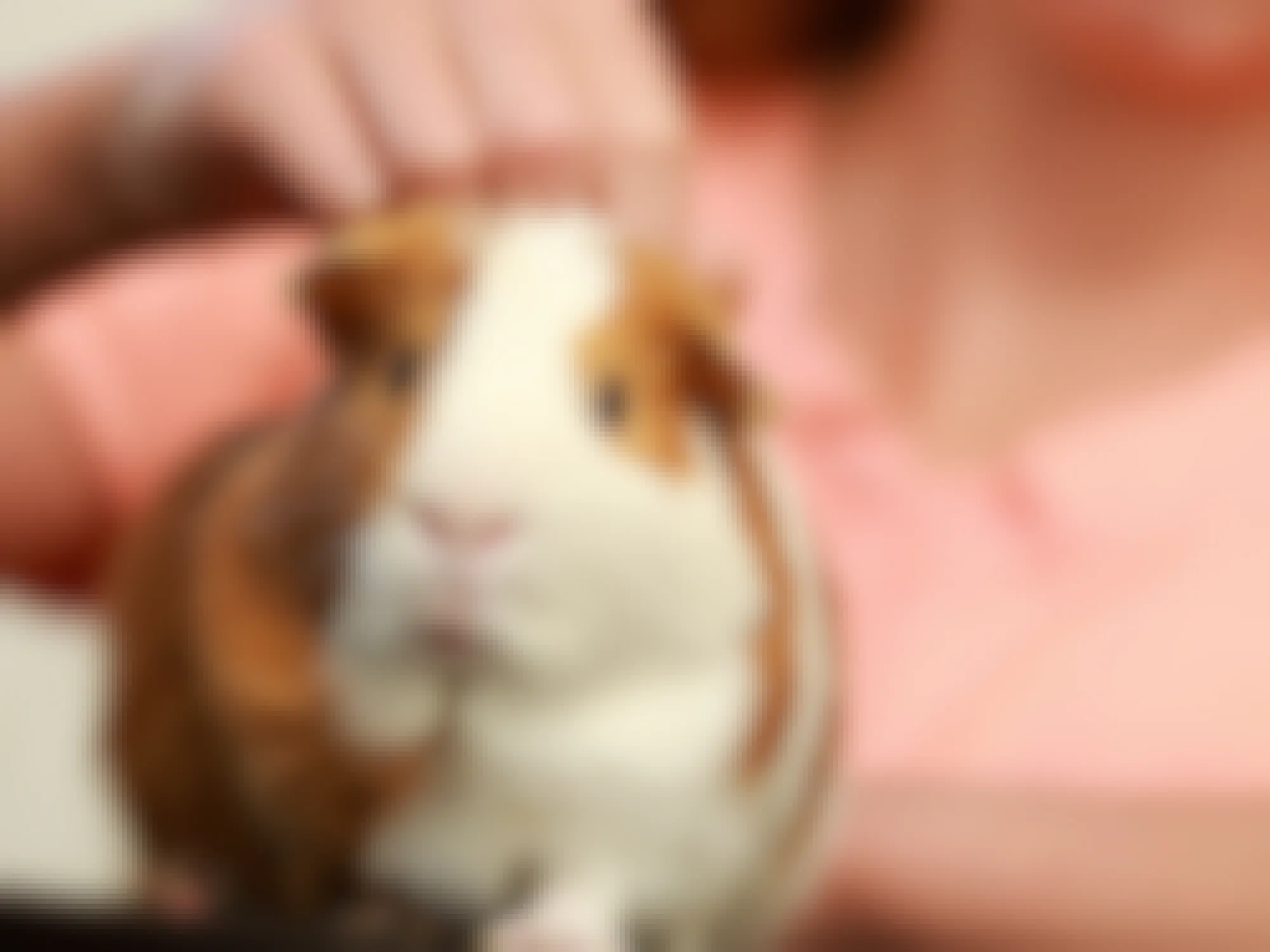A close up on a Guinea Pig and a child petting it